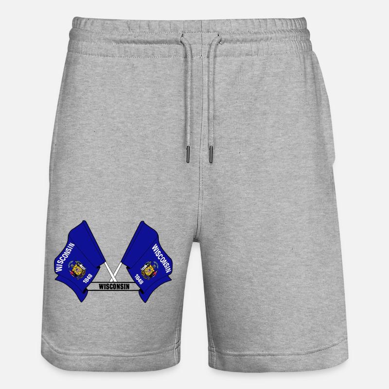 Two flags text WISCONSIN - Stanley/Stella Trainer Unisex Organic Jogging Shorts - heather grey