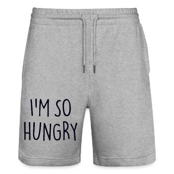 I'M SO HUNGRY Foodie - Stanley/Stella Trainer Unisex Organic Jogging Shorts - heather grey - Front - Nik (191cm) & Marisol (170cm)