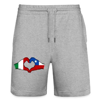 Italy Chile Flag Hands Heart Shape - Stanley/Stella Trainer Unisex Organic Jogging Shorts - heather grey - Front - Nik (191cm) & Marisol (170cm)