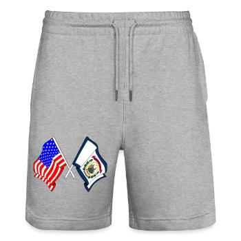 Flagge USA und Bundesstaat West Virginia gekreuzt - Stanley/Stella Unisex Bio Joggingshorts Trainer  - Grau meliert - Vorne - Nik (191cm) & Marisol (170cm)