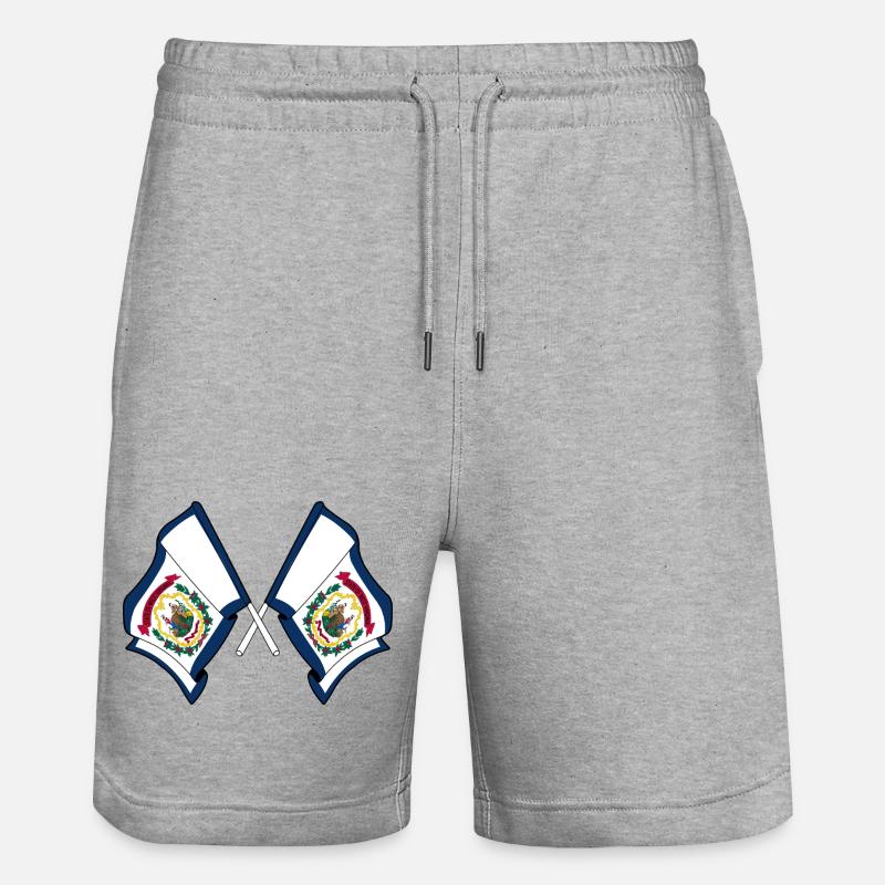 Zwei Flaggen durchquerten West Virginia - Stanley/Stella Unisex Bio Joggingshorts Trainer - Grau meliert