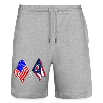 Drapeau des États-Unis et de l’État de l’Ohio franchi - Short de jogging bio TRAINER Stanley/Stella unisexe - gris chiné - Devant - Nik (191cm) & Marisol (170cm)