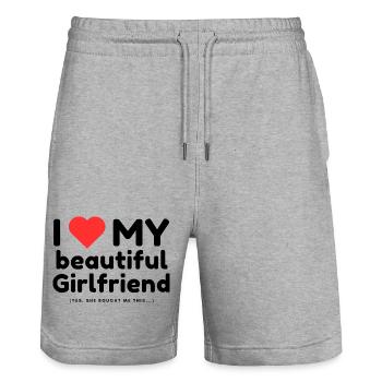 I love my beautiful Girlfriend. Yes, she bought it - Stanley/Stella Unisex Bio Joggingshorts Trainer  - Grau meliert - Vorne - Nik (191cm) & Marisol (170cm)