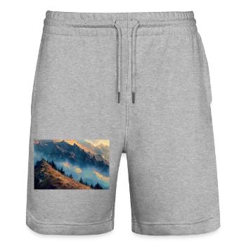 Berglandschaft Illustration Poster - Stanley/Stella Unisex Bio Joggingshorts Trainer  - Grau meliert - Vorne - Nik (191cm) & Marisol (170cm)