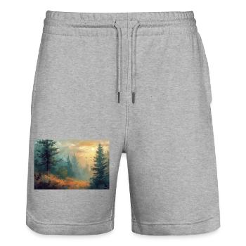 Waldlandschaft Illustration Poster - Stanley/Stella Unisex Bio Joggingshorts Trainer  - Grau meliert - Vorne - Nik (191cm) & Marisol (170cm)