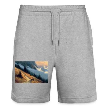 Berglandschaft Illustration Poster - Stanley/Stella Unisex Bio Joggingshorts Trainer  - Grau meliert - Vorne - Nik (191cm) & Marisol (170cm)