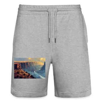 Canyon Landscape Illustration Poster - Stanley/Stella Trainer Unisex Organic Jogging Shorts - heather grey - Front - Nik (191cm) & Marisol (170cm)