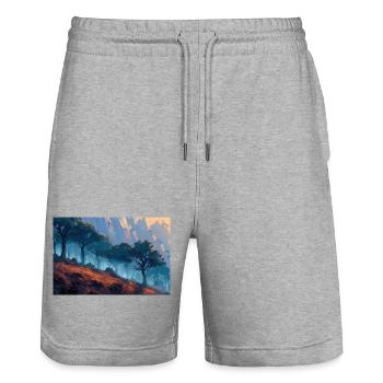 Waldlandschaft Illustration Poster - Stanley/Stella Unisex Bio Joggingshorts Trainer  - Grau meliert - Vorne - Nik (191cm) & Marisol (170cm)