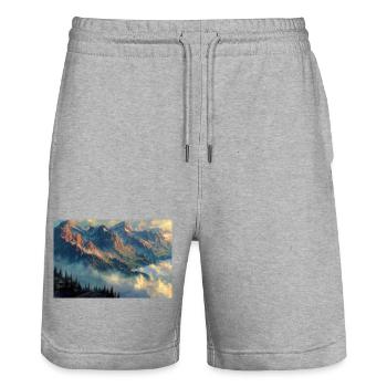 Berglandschaft Illustration Poster - Stanley/Stella Unisex Bio Joggingshorts Trainer  - Grau meliert - Vorne - Nik (191cm) & Marisol (170cm)