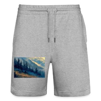 Berglandschaft Illustration Poster - Stanley/Stella Unisex Bio Joggingshorts Trainer  - Grau meliert - Vorne - Nik (191cm) & Marisol (170cm)