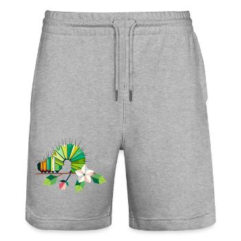 Caterpillar in bright green tones on a flower branch - Stanley/Stella Trainer Unisex Organic Jogging Shorts - heather grey - Front - Nik (191cm) & Marisol (170cm)