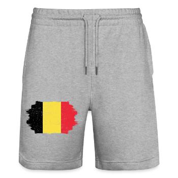Belgian Flag Brush Stroke - Stanley/Stella Trainer Unisex Organic Jogging Shorts - heather grey - Front - Nik (191cm) & Marisol (170cm)