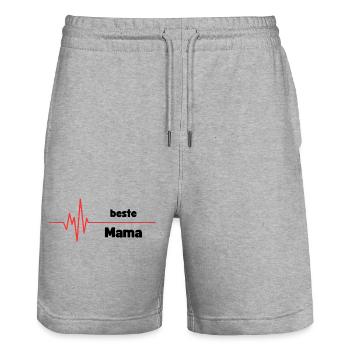 Mama Herzschlag 3 - Stanley/Stella Unisex Bio Joggingshorts Trainer  - Grau meliert - Vorne - Nik (191cm) & Marisol (170cm)