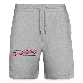 Battery level: Social empty – autoshutdown activated - Stanley/Stella Trainer Unisex Organic Jogging Shorts - heather grey - Front - Nik (191cm) & Marisol (170cm)