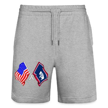 Drapeau des États-Unis et de l’État du Wyoming franchi - Short de jogging bio TRAINER Stanley/Stella unisexe - gris chiné - Devant - Nik (191cm) & Marisol (170cm)
