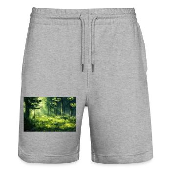 Waldlandschaft Illustration Poster - Stanley/Stella Unisex Bio Joggingshorts Trainer  - Grau meliert - Vorne - Nik (191cm) & Marisol (170cm)