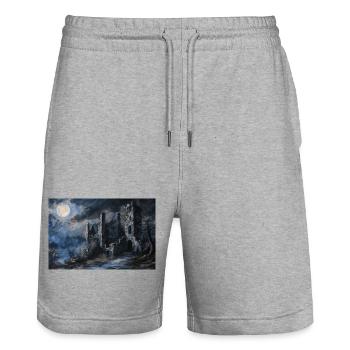 Poster Illustration Medieval Landscape in Ruins - Stanley/Stella Trainer Unisex Organic Jogging Shorts - heather grey - Front - Nik (191cm) & Marisol (170cm)
