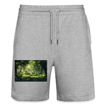 Waldlandschaft Illustration Poster - Stanley/Stella Unisex Bio Joggingshorts Trainer  - Grau meliert - Vorne - Nik (191cm) & Marisol (170cm)