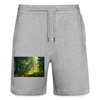 Waldlandschaft Illustration Poster - Stanley/Stella Unisex Bio Joggingshorts Trainer  - Grau meliert - Vorne - Nik (191cm) & Marisol (170cm)