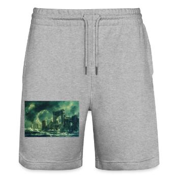 Ruined Landscape Illustration Poster - Stanley/Stella Trainer Unisex Organic Jogging Shorts - heather grey - Front - Nik (191cm) & Marisol (170cm)