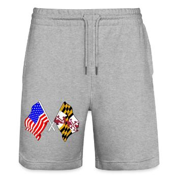 Drapeau des États-Unis et de l’État du Maryland croisé - Short de jogging bio TRAINER Stanley/Stella unisexe - gris chiné - Devant - Nik (191cm) & Marisol (170cm)