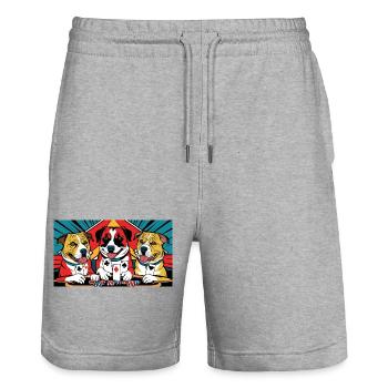 Funny Dogs - Stanley/Stella Unisex Bio Joggingshorts Trainer  - Grau meliert - Vorne - Nik (191cm) & Marisol (170cm)