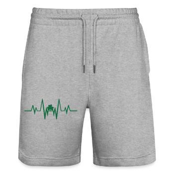 Heartbeat with shamrock - Stanley/Stella Trainer Unisex Organic Jogging Shorts - heather grey - Front - Nik (191cm) & Marisol (170cm)