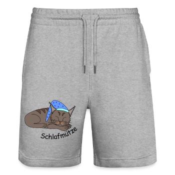 Schlafende Katze - Schlafmütze - Stanley/Stella Unisex Bio Joggingshorts Trainer  - Grau meliert - Vorne - Nik (191cm) & Marisol (170cm)