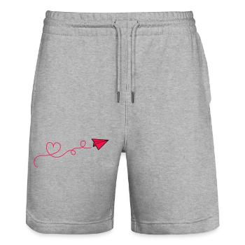 Coeur d’avion en papier - Short de jogging bio TRAINER Stanley/Stella unisexe - gris chiné - Devant - Nik (191cm) & Marisol (170cm)