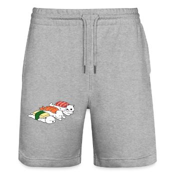 Meow Sushi - Stanley/Stella Trainer Unisex Organic Jogging Shorts - heather grey - Front - Nik (191cm) & Marisol (170cm)