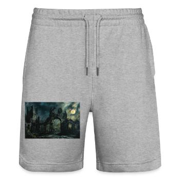 Poster Illustration Medieval Landscape in Ruins - Stanley/Stella Trainer Unisex Organic Jogging Shorts - heather grey - Front - Nik (191cm) & Marisol (170cm)