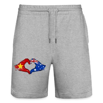 Vietnam Australia Flag Hands Heart Shape Used - Stanley/Stella Trainer Unisex Organic Jogging Shorts - heather grey - Front - Nik (191cm) & Marisol (170cm)