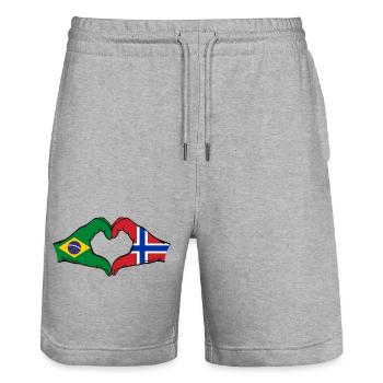Brésil Norvège Drapeau Mains Coeur Forme - Short de jogging bio TRAINER Stanley/Stella unisexe - gris chiné - Devant - Nik (191cm) & Marisol (170cm)