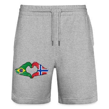 Brésil Norvège drapeau mains forme de coeur utilisé - Short de jogging bio TRAINER Stanley/Stella unisexe - gris chiné - Devant - Nik (191cm) & Marisol (170cm)
