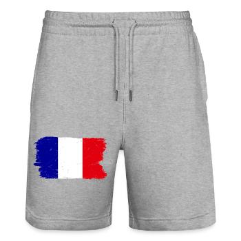 Blue White Red Brush Flag - Stanley/Stella Trainer Unisex Organic Jogging Shorts - heather grey - Front - Nik (191cm) & Marisol (170cm)