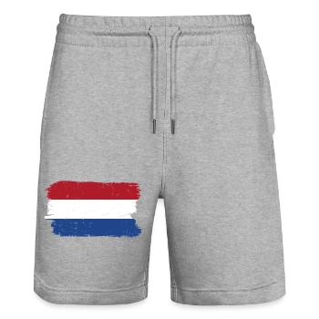 Drapeau de coup de pinceau rouge blanc bleu - Short de jogging bio TRAINER Stanley/Stella unisexe - gris chiné - Devant - Nik (191cm) & Marisol (170cm)