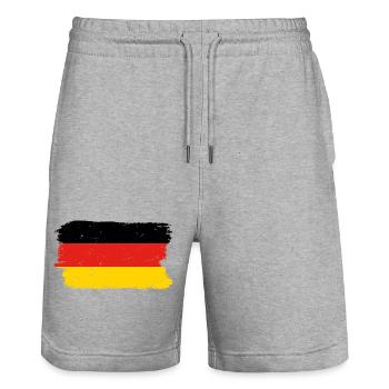 Red Yellow Brush Flag Graphic - Stanley/Stella Trainer Unisex Organic Jogging Shorts - heather grey - Front - Nik (191cm) & Marisol (170cm)