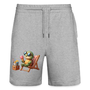 Lustiger Schildkröten-Entspannen mit Sonnenbrille - Stanley/Stella Unisex Bio Joggingshorts Trainer  - Grau meliert - Vorne - Nik (191cm) & Marisol (170cm)