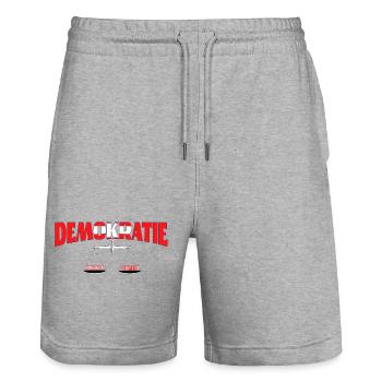 Demokratie Schweiz: Freiheit & Mitbestimmung - Stanley/Stella Unisex Bio Joggingshorts Trainer  - Grau meliert - Vorne - Nik (191cm) & Marisol (170cm)