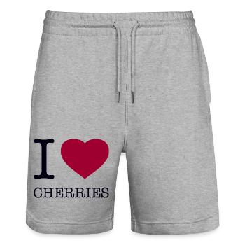I LOVE CHERRIES - Stanley/Stella Unisex Bio Joggingshorts Trainer  - Grau meliert - Vorne - Nik (191cm) & Marisol (170cm)