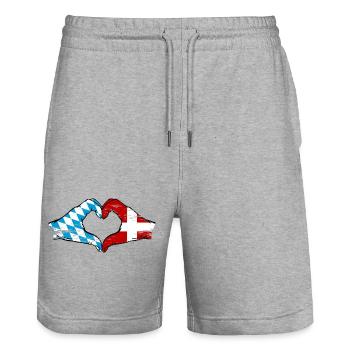 Bavière, Danemark, drapeau, aiguilles, forme de coeur utilisé - Short de jogging bio TRAINER Stanley/Stella unisexe - gris chiné - Devant - Nik (191cm) & Marisol (170cm)