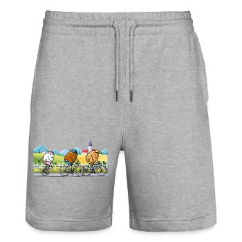 Cycling trip with friends - Stanley/Stella Trainer Unisex Organic Jogging Shorts - heather grey - Front - Nik (191cm) & Marisol (170cm)