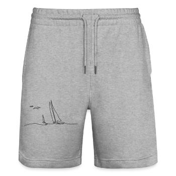 Sail Sailboat Drawing - Stanley/Stella Trainer Unisex Organic Jogging Shorts - heather grey - Front - Nik (191cm) & Marisol (170cm)