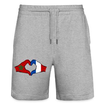 Drapeau du Maroc France Aiguilles Coeur - Short de jogging bio TRAINER Stanley/Stella unisexe - gris chiné - Devant - Nik (191cm) & Marisol (170cm)