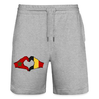 Morocco Belgium Flag Hands Heart Shape - Stanley/Stella Trainer Unisex Organic Jogging Shorts - heather grey - Front - Nik (191cm) & Marisol (170cm)