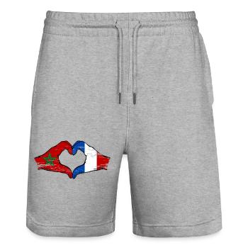 Drapeau du Maroc France Aiguilles Coeur - Short de jogging bio TRAINER Stanley/Stella unisexe - gris chiné - Devant - Nik (191cm) & Marisol (170cm)