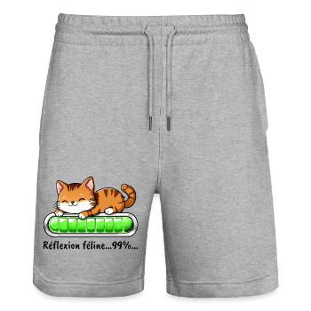 Réflexion Féline à 99% - Chat Mignon - Short de jogging bio TRAINER Stanley/Stella unisexe - gris chiné - Devant - Nik (191cm) & Marisol (170cm)