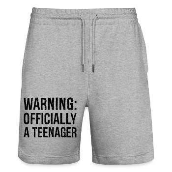 warning officially a teenager - Stanley/Stella Trainer Unisex Organic Jogging Shorts - heather grey - Front - Nik (191cm) & Marisol (170cm)
