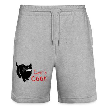 YANACAT Knife Cat. Sweet but Psychic Cooking - Stanley/Stella Trainer Unisex Organic Jogging Shorts - heather grey - Front - Nik (191cm) & Marisol (170cm)
