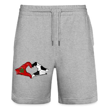 Drapeau de football du Maroc mains forme de coeur utilisé - Short de jogging bio TRAINER Stanley/Stella unisexe - gris chiné - Devant - Nik (191cm) & Marisol (170cm)